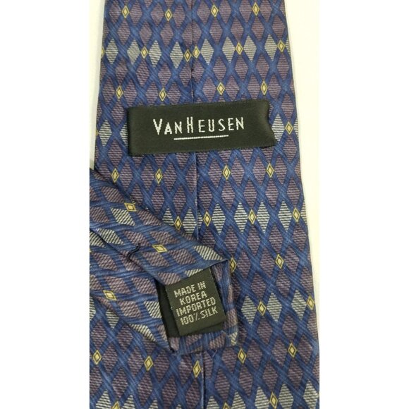 Van Heusen Mens Silk Necktie Blue & Purple Geometric Pattern 58" X 4" - Picture 5 of 8
